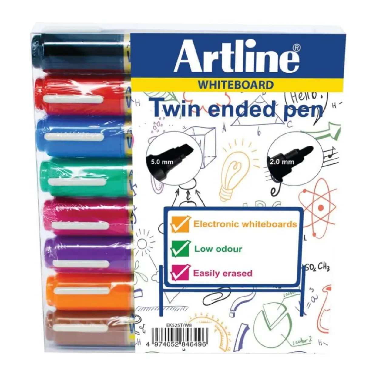 Artline 2-in-1 Whiteboard Marker Bullet/Chisel Tip (Pack of 8)
