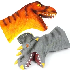 Durable Vinyl Dinosaur Hand Puppets - Set of 2 for Imaginative Play