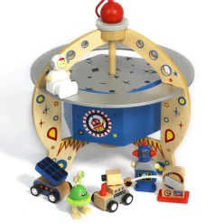Eco-Friendly Small World Wooden Space Station Playset for Galactic Adventures