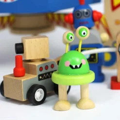Eco-Friendly Small World Wooden Space Station Playset for Galactic Adventures