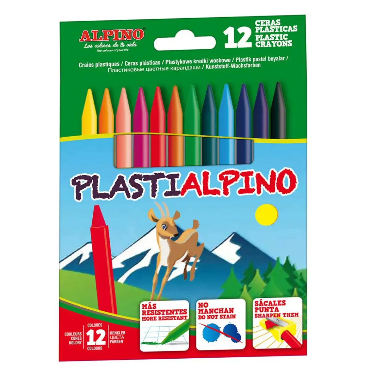 PlastiAlpino Wax Crayons Mixed Colours Pack Of 12