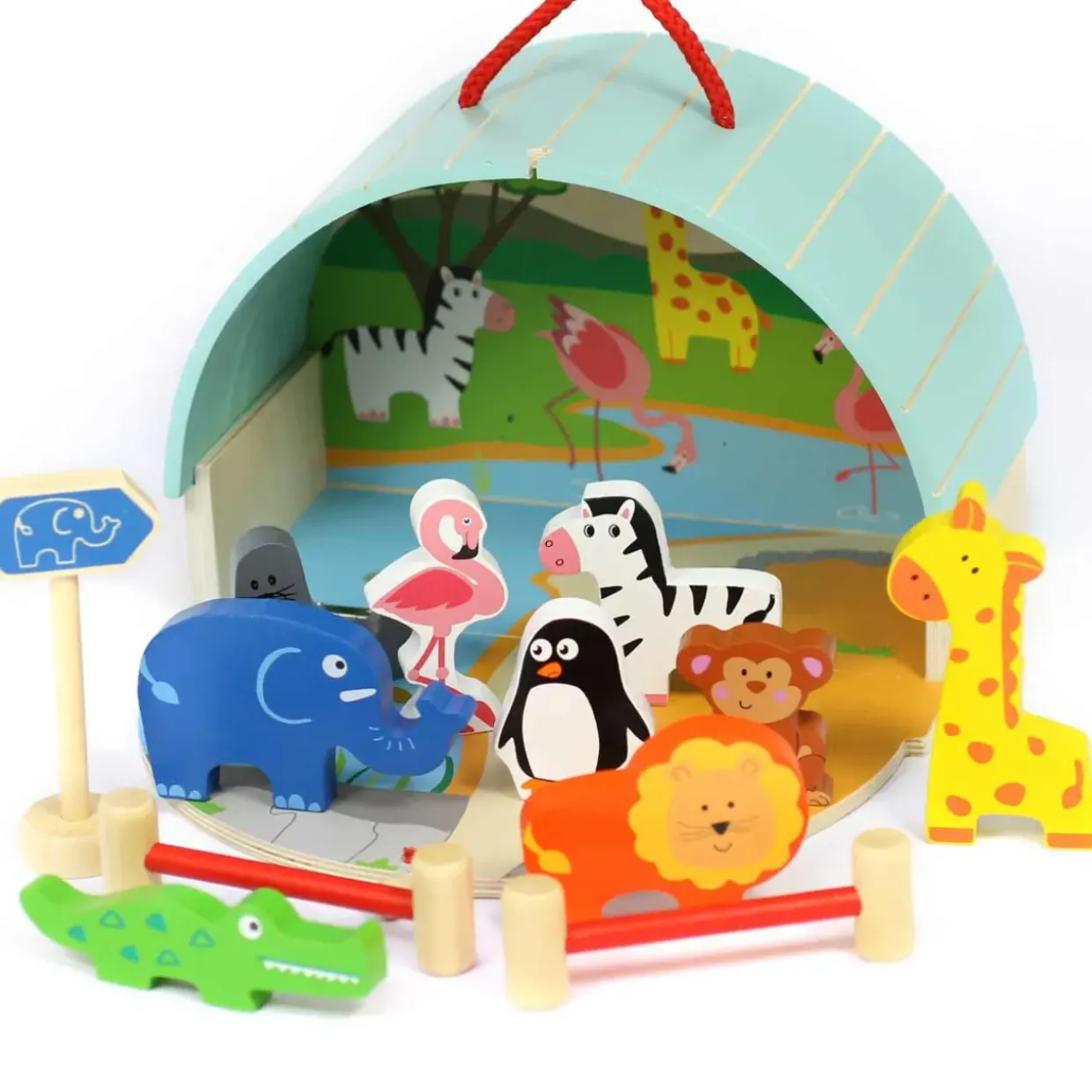 Small World Portable Wooden Zoo Playset