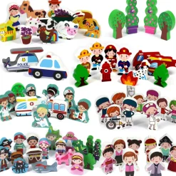 Small World Wooden Figures Set - 72PC Eco-Friendly Bundle for Imaginative Play