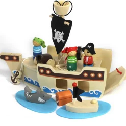 Small World Wooden Pirate Ship Playset with Figures & Accessories