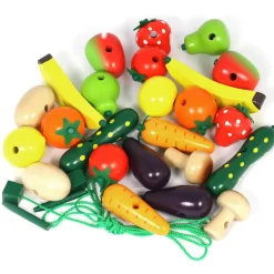 Wooden Fruit & Veg Threading & Lacing Set - 24PCS