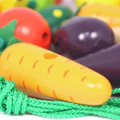 Wooden Fruit & Veg Threading & Lacing Set - 24PCS